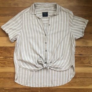 Abercrombie & Fitch button up tan & white shirt